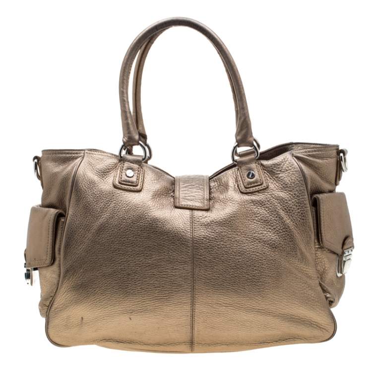 Pre Owned MICHAEL Michael Kors Metallic Gold Leather Satchel