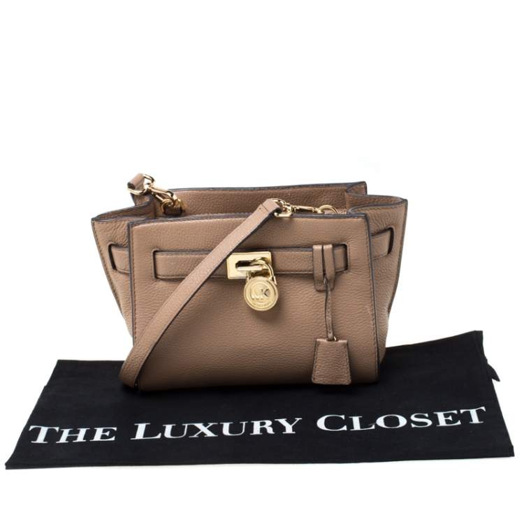 Pre Owned MICHAEL Michael Kors Light Brown Leather Hamilton Crossbody Bag