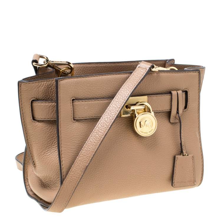 Pre Owned MICHAEL Michael Kors Light Brown Leather Hamilton Crossbody Bag