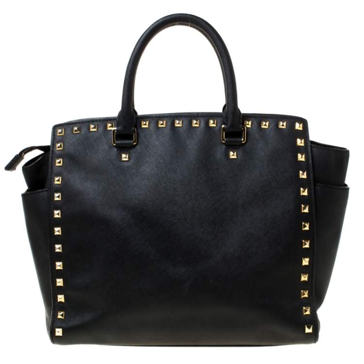 Pre Owned Michael Michael Kors Black Leather Medium Selma Studded Tote