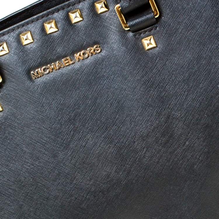 Pre Owned Michael Michael Kors Black Leather Medium Selma Studded Tote