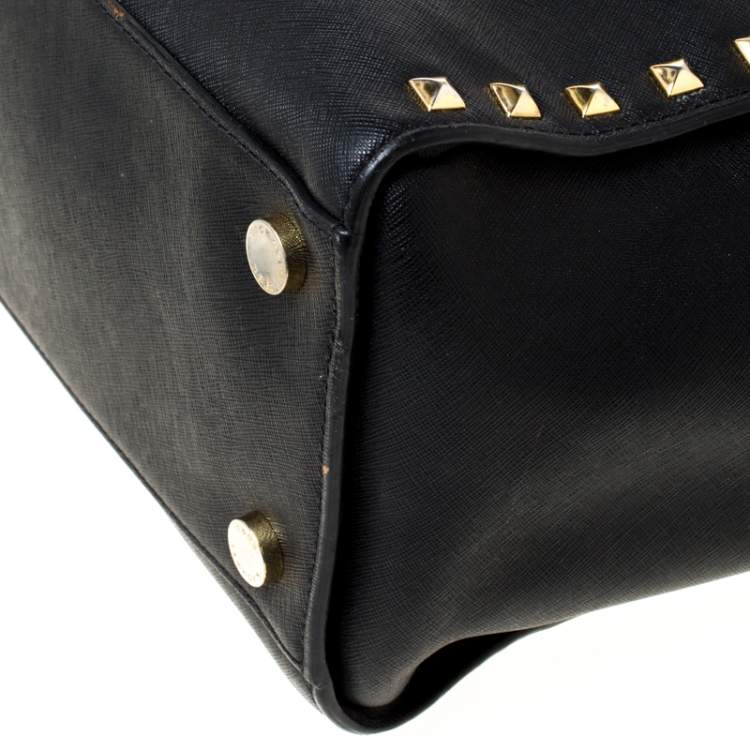 Pre Owned Michael Michael Kors Black Leather Medium Selma Studded Tote