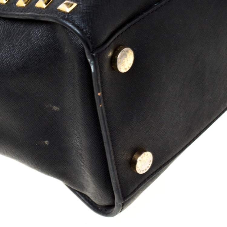 Pre Owned Michael Michael Kors Black Leather Medium Selma Studded Tote