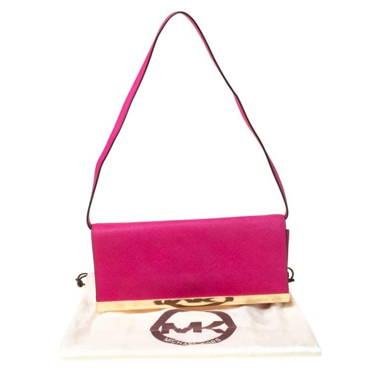 Pre Owned Michael Michael Kors Magenta Leather Lana Clutch Bag