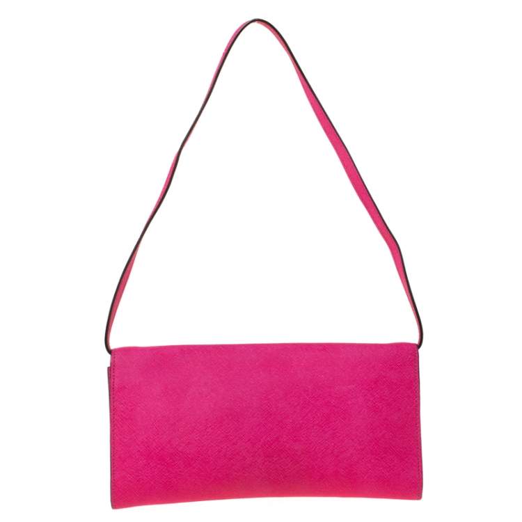 Pre Owned Michael Michael Kors Magenta Leather Lana Clutch Bag