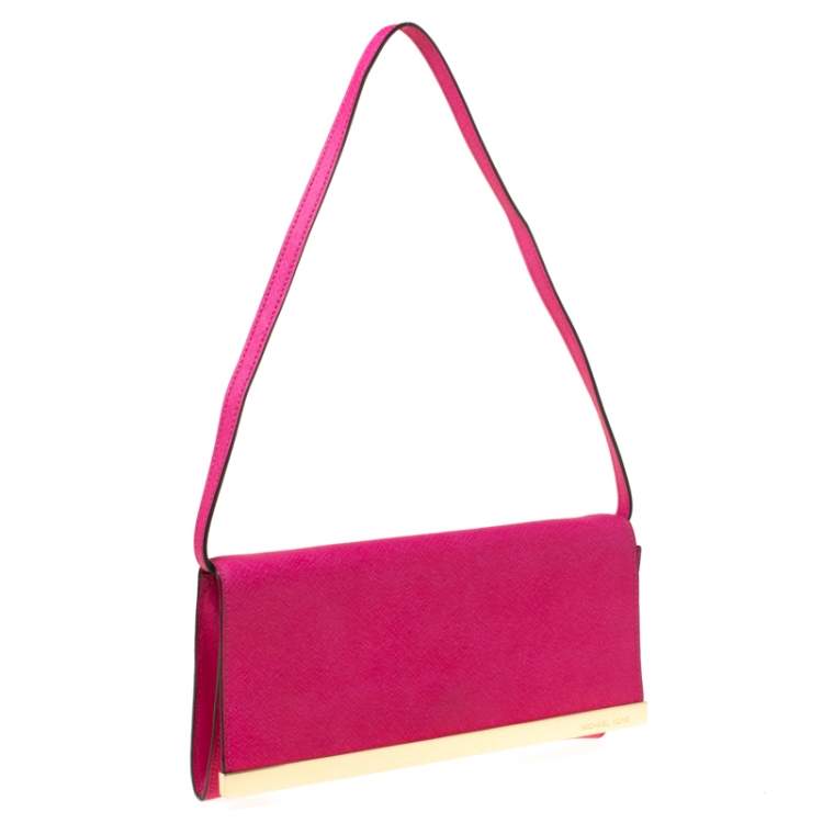 Pre Owned Michael Michael Kors Magenta Leather Lana Clutch Bag
