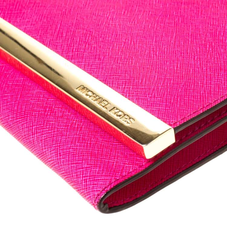Pre Owned Michael Michael Kors Magenta Leather Lana Clutch Bag
