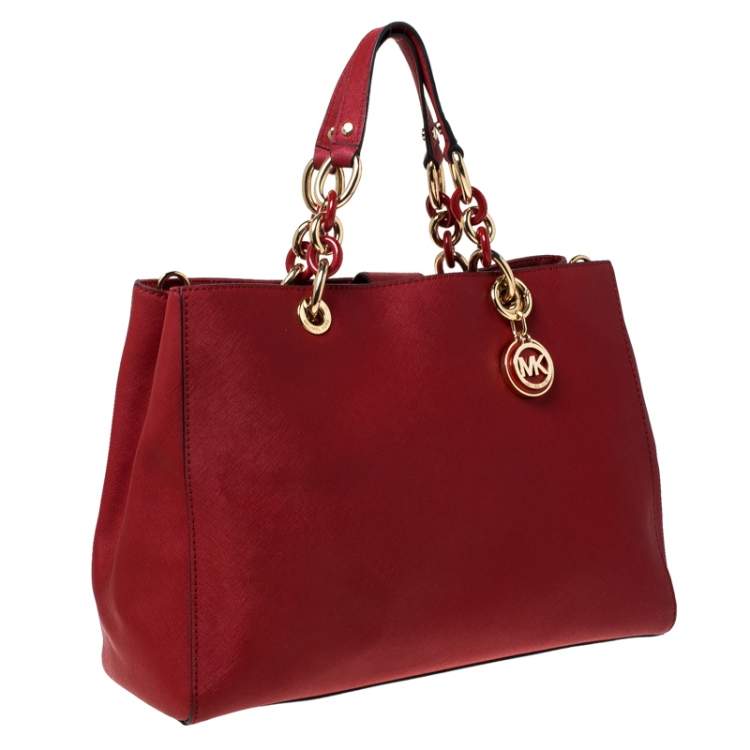 Pre Owned MICHAEL Michael Kors Red Leather Large Cynthia Tote