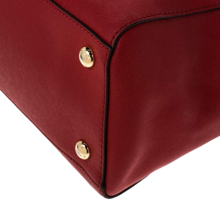 Pre Owned MICHAEL Michael Kors Red Leather Large Cynthia Tote