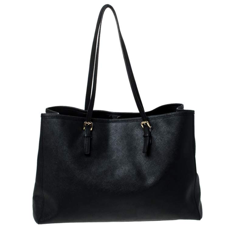 Pre Owned Michael Kors Black Saffiano Leather Medium Jet Set Travel Tote