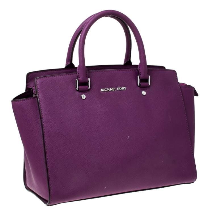 Pre Owned MICHAEL Michael Kors Purple Leather Large Selma Tote