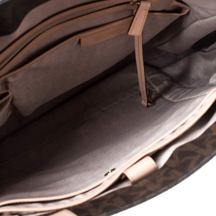 مملوكة مسبقًا MICHAEL Michael Kors Brown Coated Canvas Jet Set North South Tote   