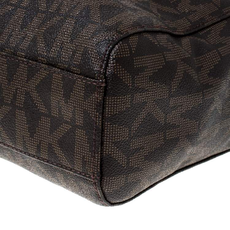 مملوكة مسبقًا MICHAEL Michael Kors Brown Coated Canvas Jet Set North South Tote   