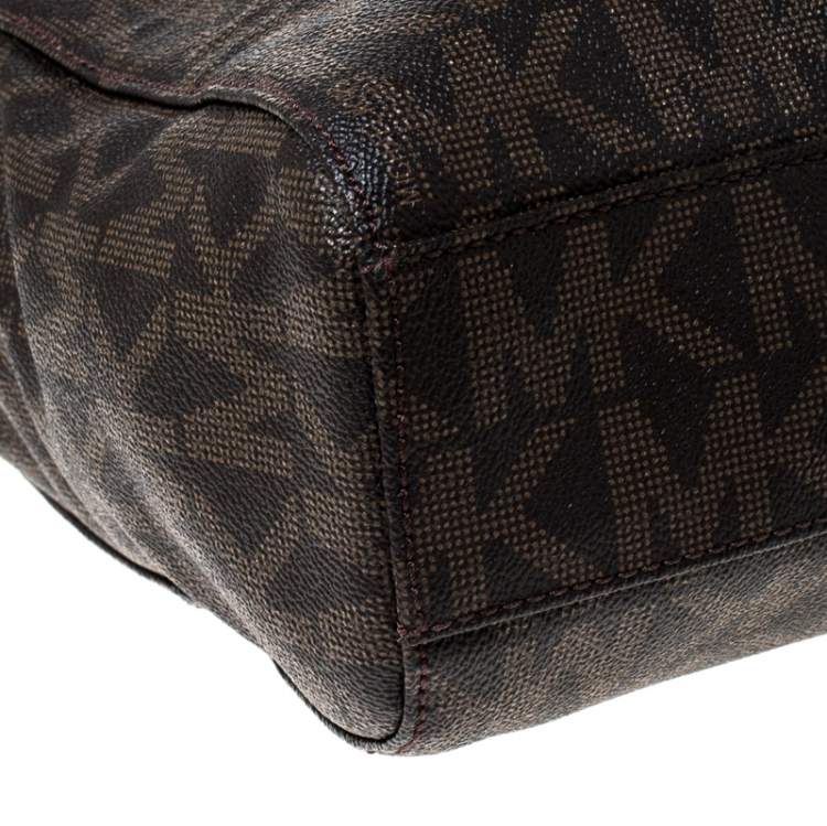 مملوكة مسبقًا MICHAEL Michael Kors Brown Coated Canvas Jet Set North South Tote   