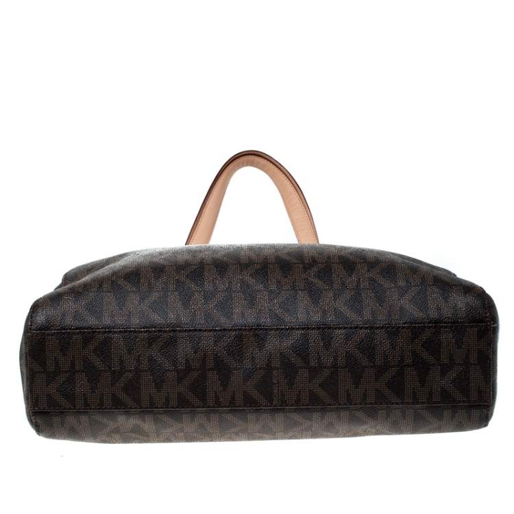 مملوكة مسبقًا MICHAEL Michael Kors Brown Coated Canvas Jet Set North South Tote   