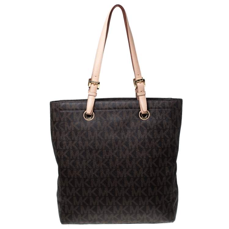 مملوكة مسبقًا MICHAEL Michael Kors Brown Coated Canvas Jet Set North South Tote   
