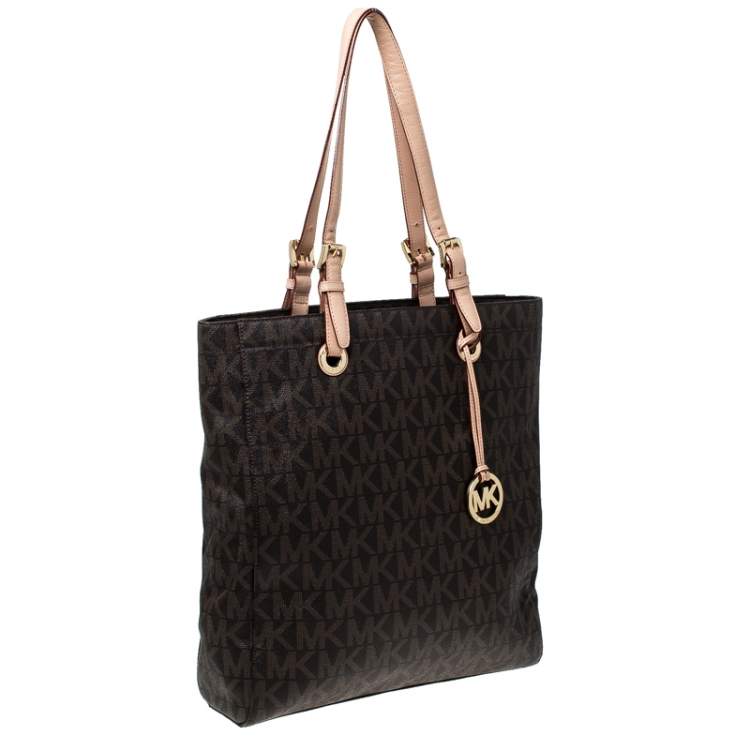 مملوكة مسبقًا MICHAEL Michael Kors Brown Coated Canvas Jet Set North South Tote   