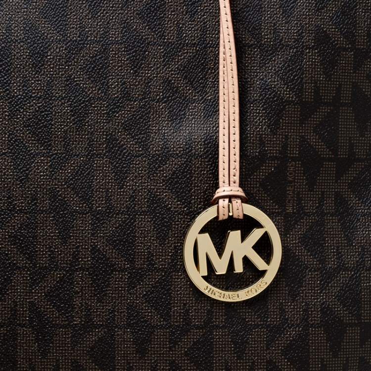 مملوكة مسبقًا MICHAEL Michael Kors Brown Coated Canvas Jet Set North South Tote   