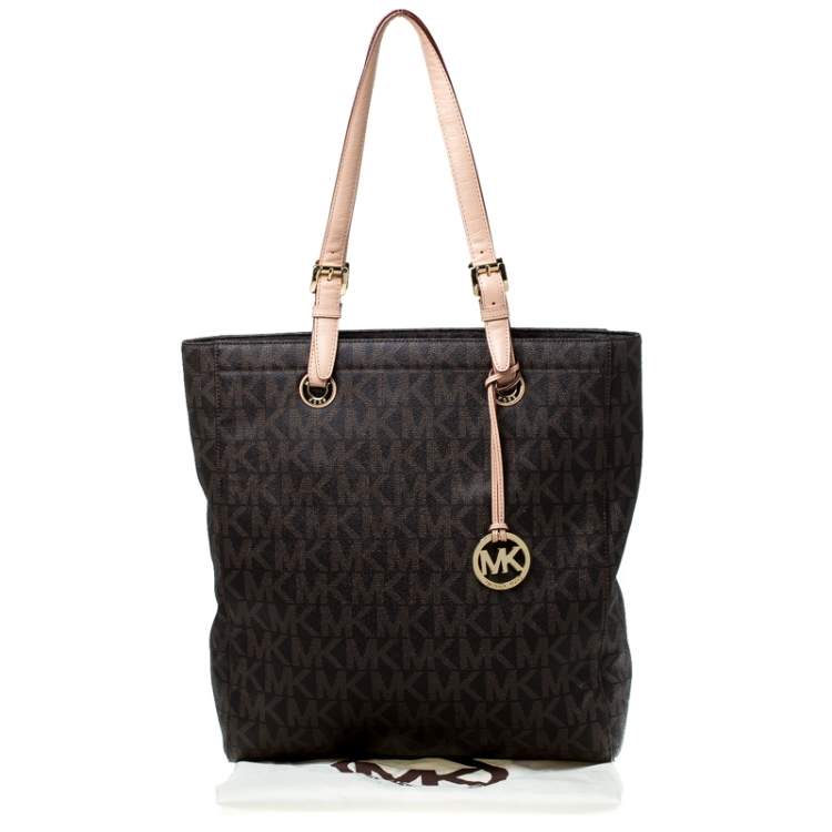 مملوكة مسبقًا MICHAEL Michael Kors Brown Coated Canvas Jet Set North South Tote   