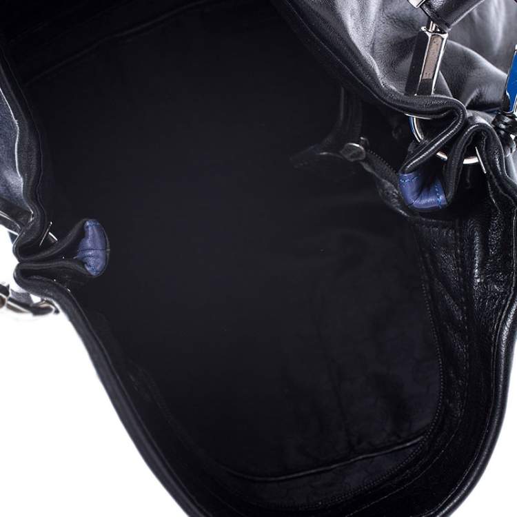 Pre Owned MICHAEL Michael Kors Black/Blue Leather Hobo