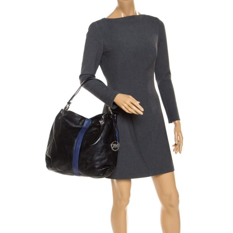 Pre Owned MICHAEL Michael Kors Black/Blue Leather Hobo