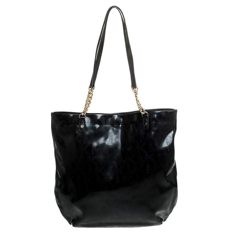 Pre Owned MICHAEL Michael Kors Black Signature Patent Leather Chain Tote