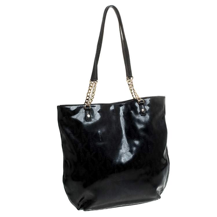 Pre Owned MICHAEL Michael Kors Black Signature Patent Leather Chain Tote