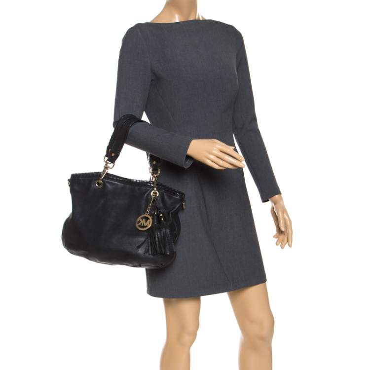 Pre Owned MICHAEL Michael Kors Black Leather Tassel Satchel