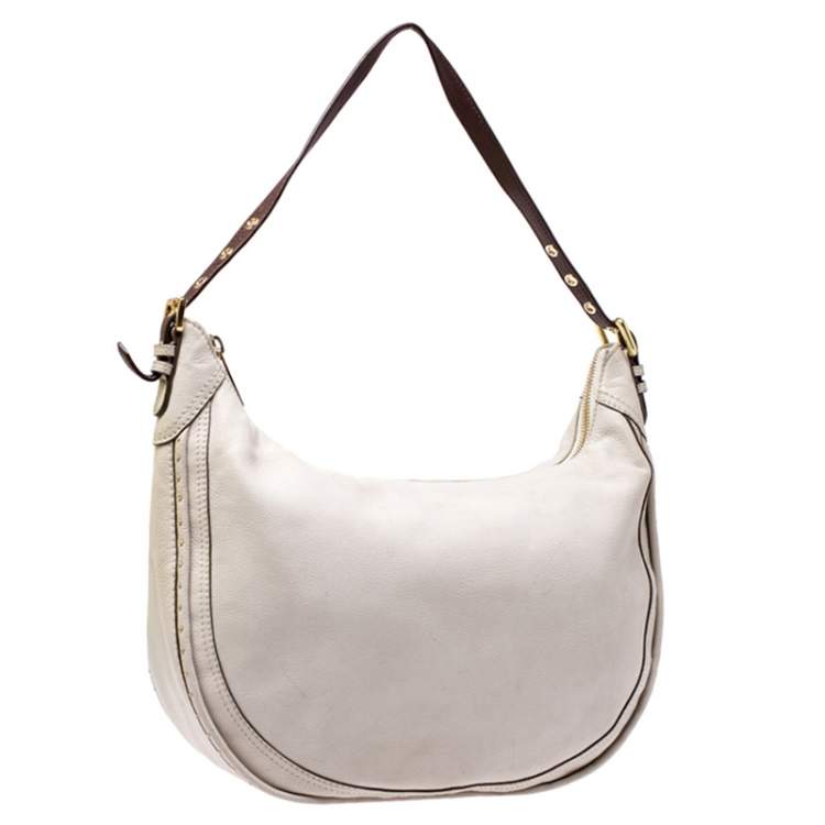 Pre Owned Michael Michael Kors Beige/Brown Leather Hobo