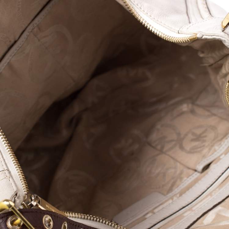 Pre Owned Michael Michael Kors Beige/Brown Leather Hobo