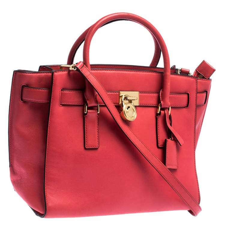 Pre Owned MICHAEL Michael Kors Orange Leather Hamilton Tote