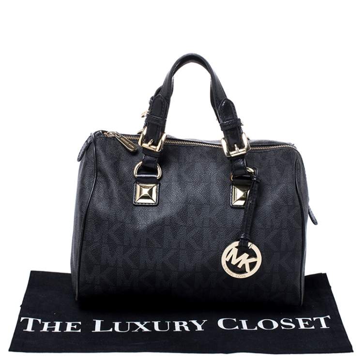 Pre Owned MICHAEL Michael Kors Black Signature Coated Canvas Grayson Satchel