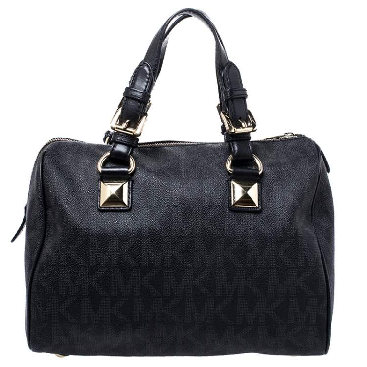 Pre Owned MICHAEL Michael Kors Black Signature Coated Canvas Grayson Satchel