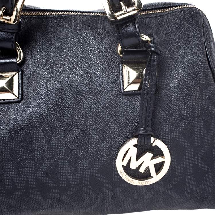Pre Owned MICHAEL Michael Kors Black Signature Coated Canvas Grayson Satchel