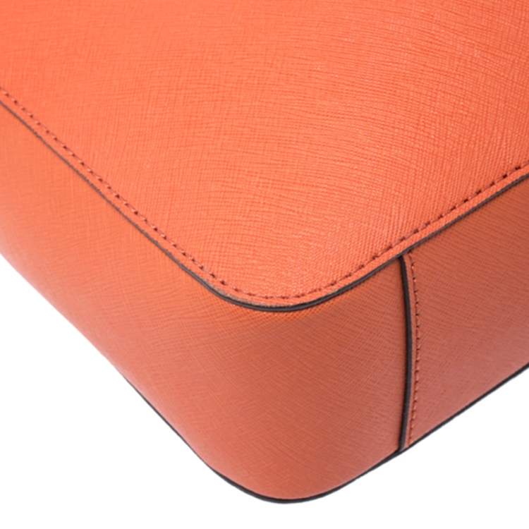 Pre Owned Michael Michael Kors Orange Leather Jet Set Travel Messenger