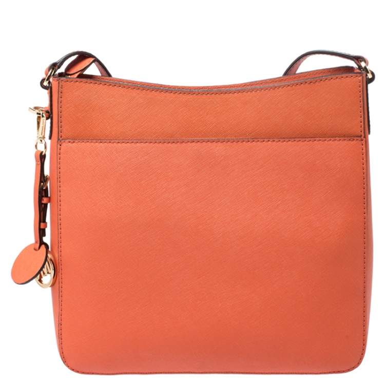 Pre Owned Michael Michael Kors Orange Leather Jet Set Travel Messenger