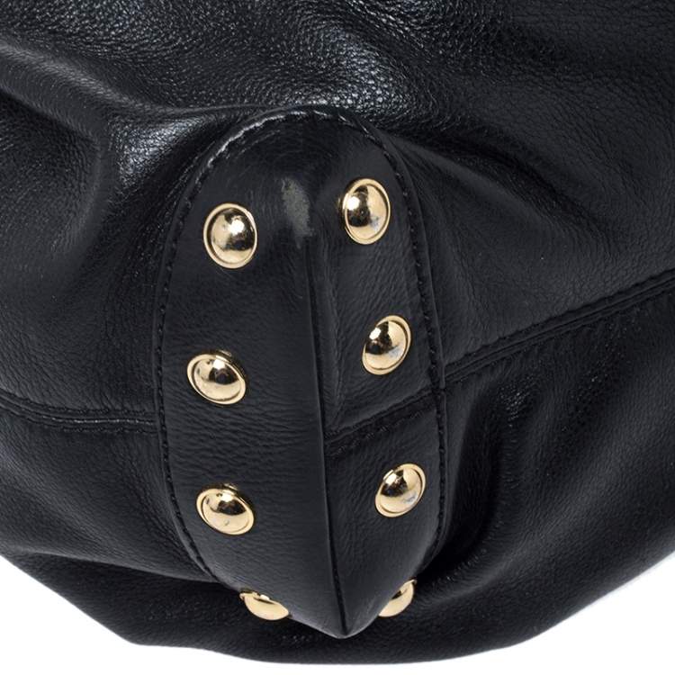 Pre Owned MICHAEL Michael Kors Black Leather Stud Bottom Hobo