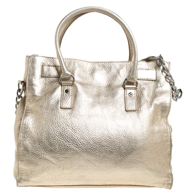 Pre Owned MICHAEL Michael Kors Gold Leather Large Hamilton Tote