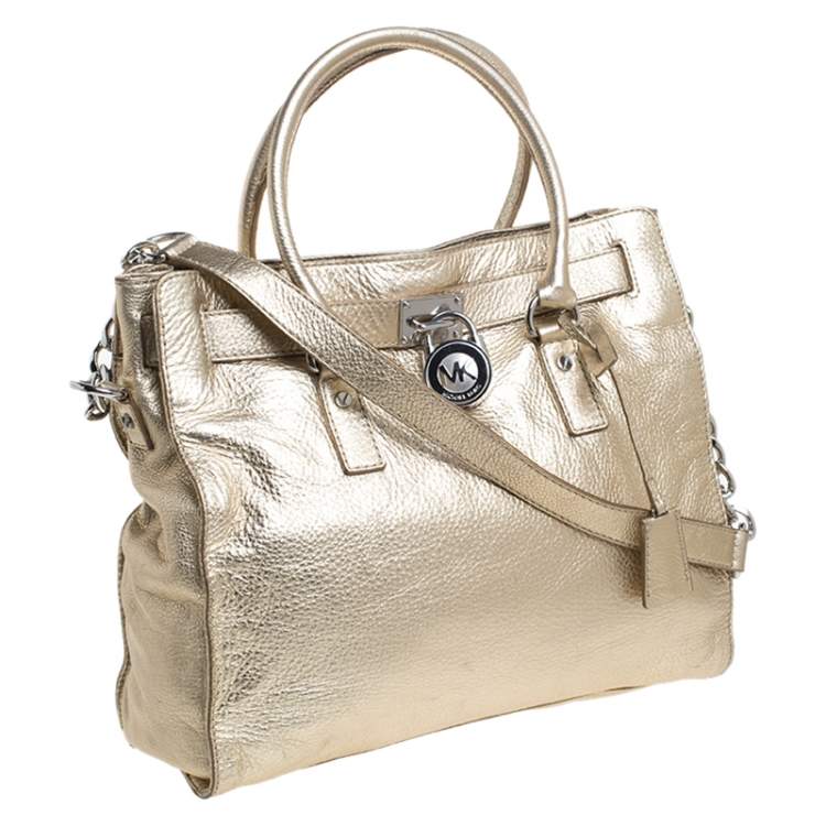 Pre Owned MICHAEL Michael Kors Gold Leather Large Hamilton Tote