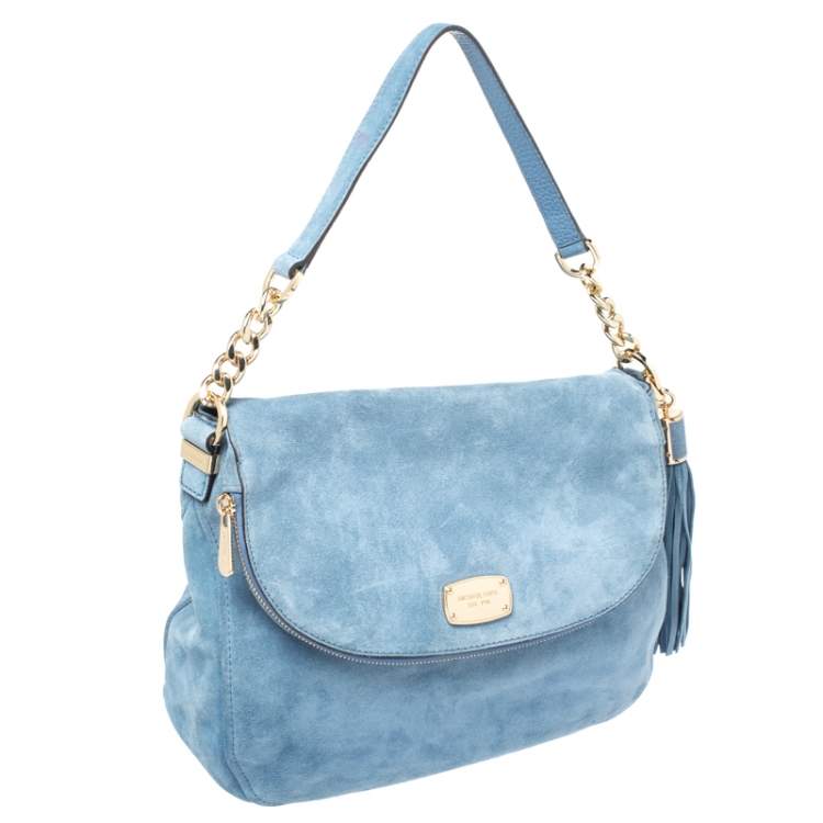 Pre Owned Michael Michael Kors Sky Blue Nubuck Bedford Shoulder Bag