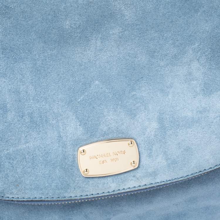 Pre Owned Michael Michael Kors Sky Blue Nubuck Bedford Shoulder Bag