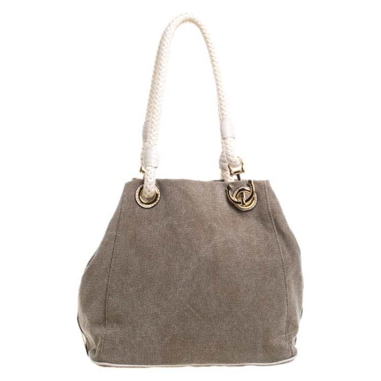 Pre Owned Michael Michael Kors Brown/White Canvas Marina Grab Anchor Tote