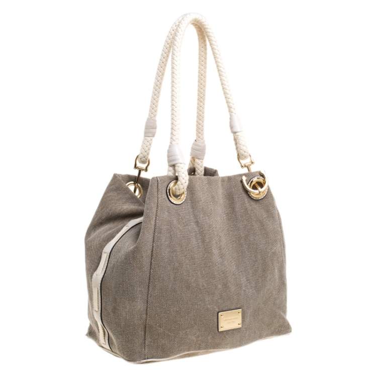 Pre Owned Michael Michael Kors Brown/White Canvas Marina Grab Anchor Tote