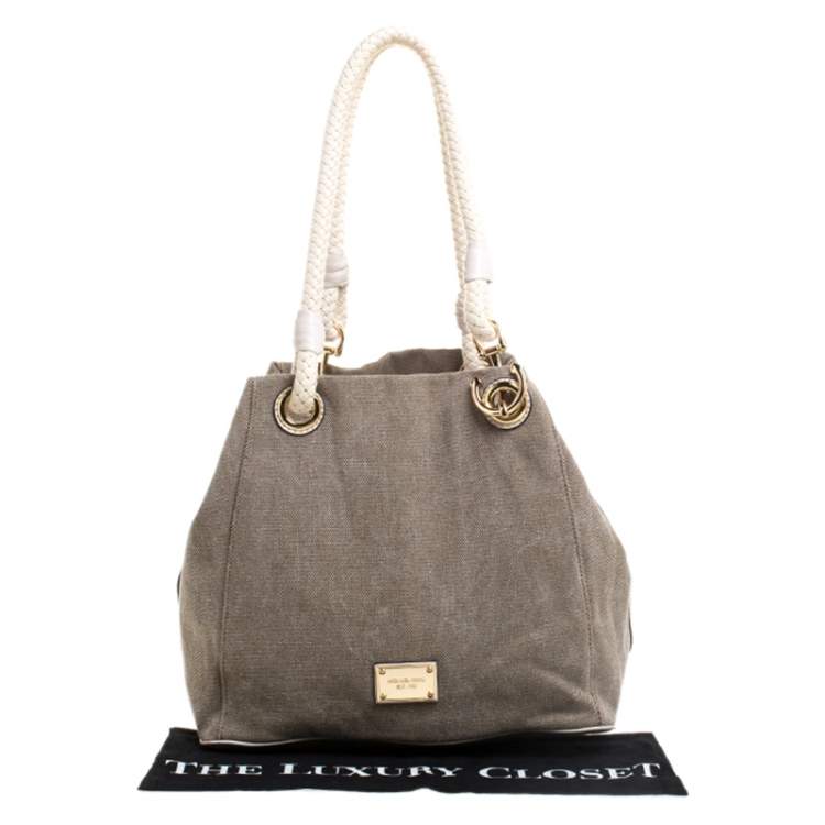 Pre Owned Michael Michael Kors Brown/White Canvas Marina Grab Anchor Tote