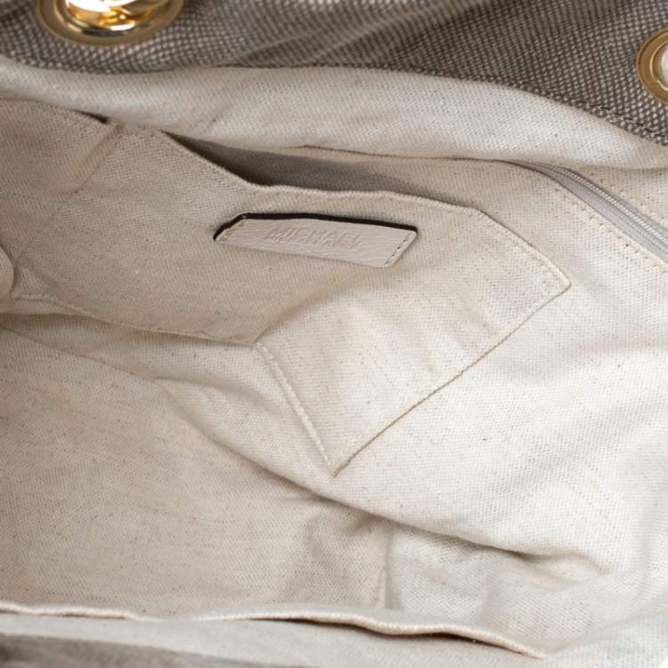 Pre Owned Michael Michael Kors Brown/White Canvas Marina Grab Anchor Tote