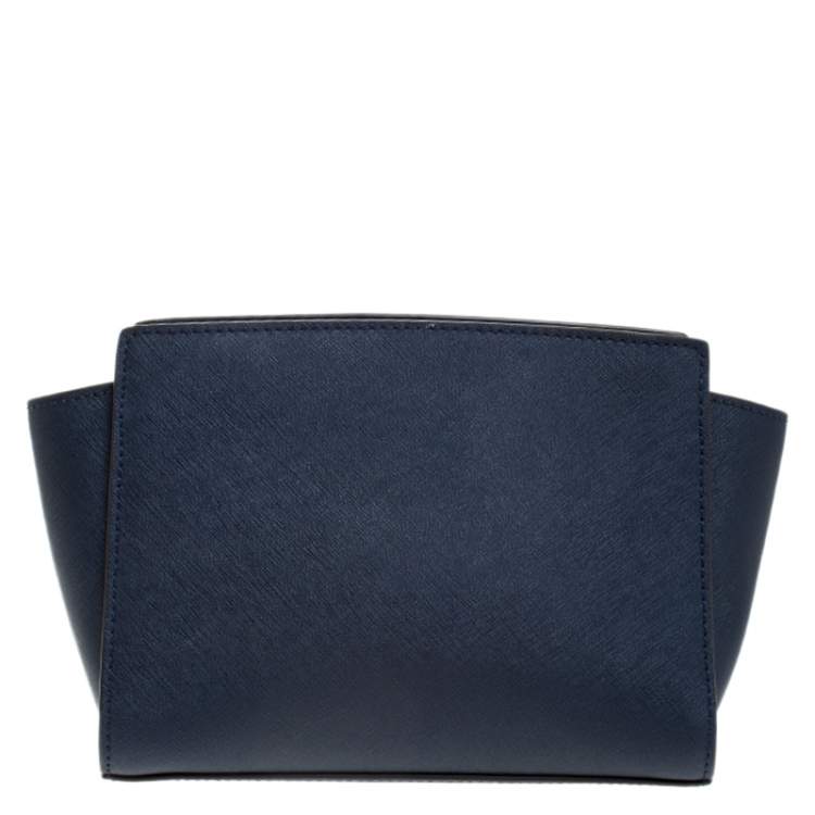 Pre Owned MICHAEL Michael Kors Navy Blue Leather Medium Selma Crossbody Bag
