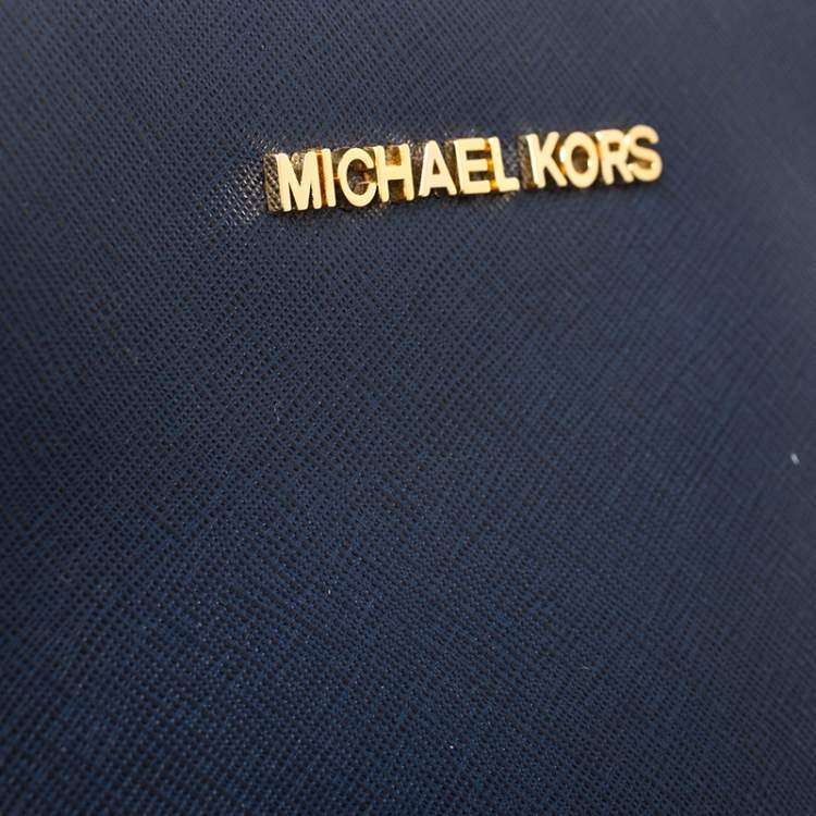 Pre Owned MICHAEL Michael Kors Navy Blue Leather Medium Selma Crossbody Bag