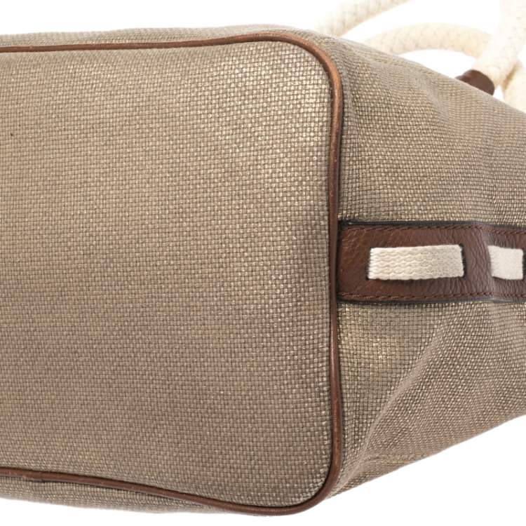 Pre Owned MICHAEL Michael Kors Metallic Gold Canvas Small Marina Grab Tote