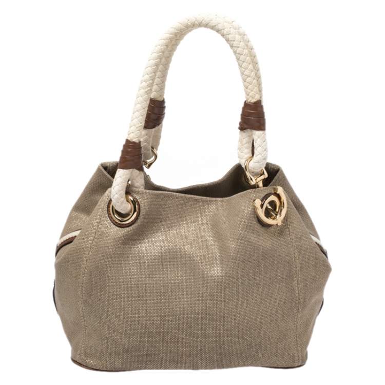 Pre Owned MICHAEL Michael Kors Metallic Gold Canvas Small Marina Grab Tote