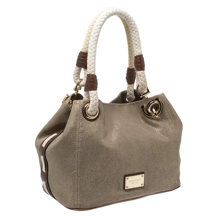 Pre Owned MICHAEL Michael Kors Metallic Gold Canvas Small Marina Grab Tote